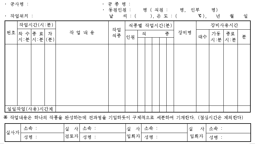 작 업 공 정 별 실 사 기 록 대 장 이미지